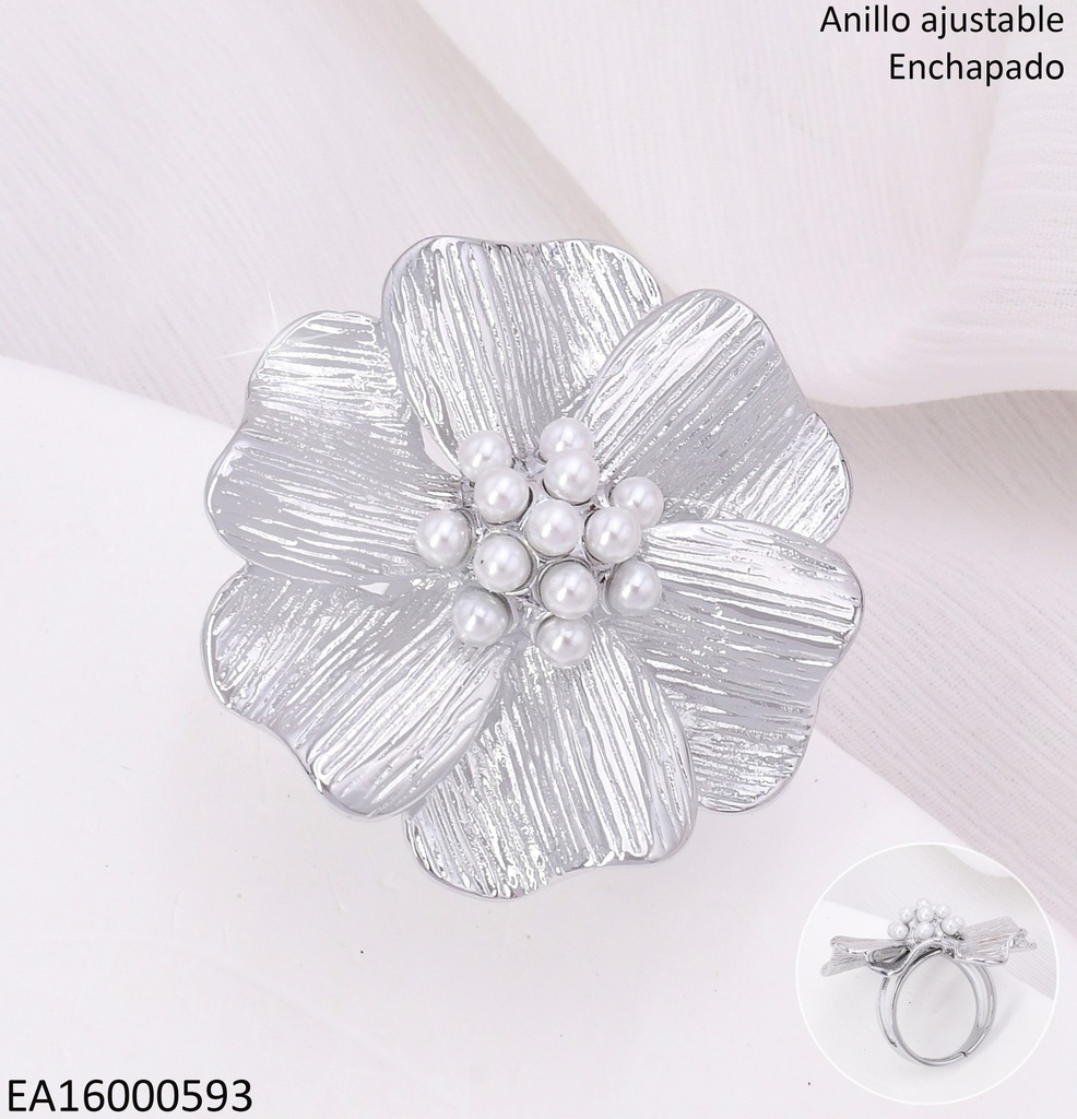 ANILLO PLAT.FLOR GR. PISTILOS PERLITAS RA573-45