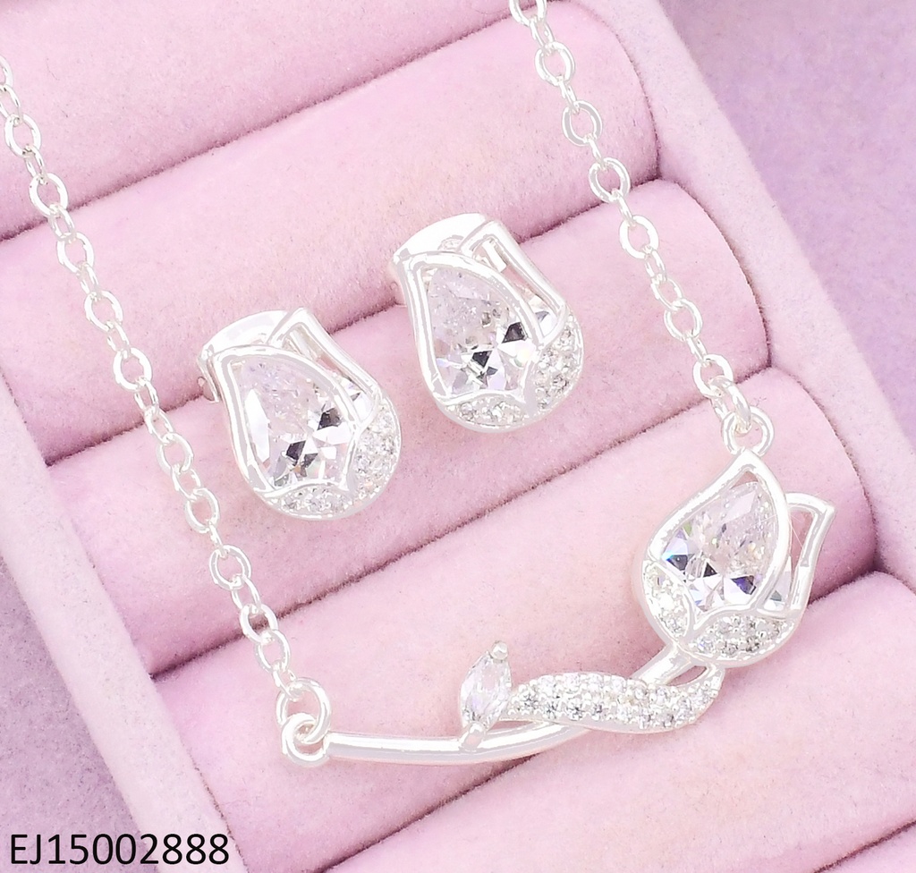 SET PLATEADO TULIPAN ZIRC. CRISTAL SE1138-9 (TLP)