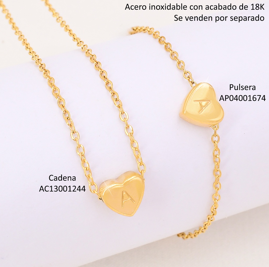 CADENA CORAZON INICIAL "A" ACERO INOX. ACABADO 18K P25070028