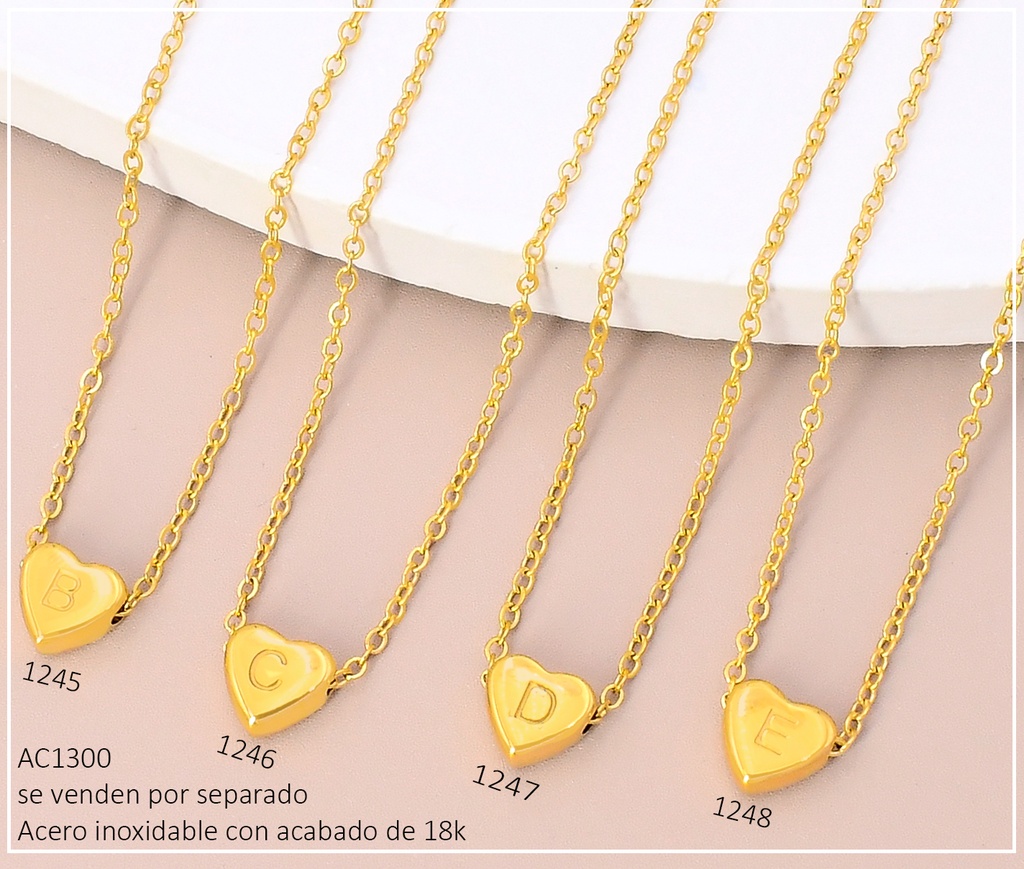 CADENA CORAZON INICIAL "E" ACERO INOX. ACABADO 18K. P25070028005