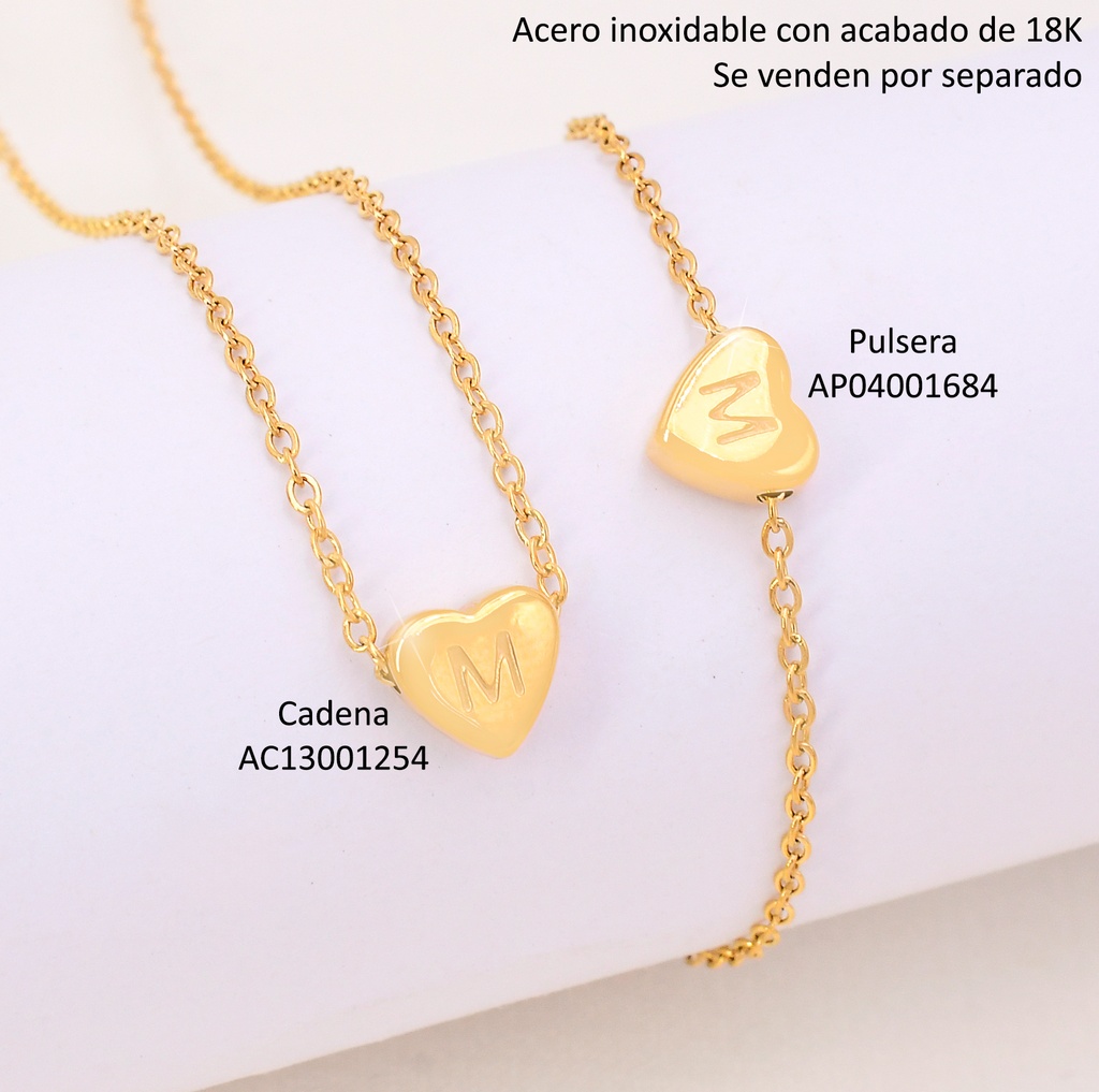 CADENA CORAZON INICIAL "M" ACERO INOX. ACABADO 18K. P25070028013