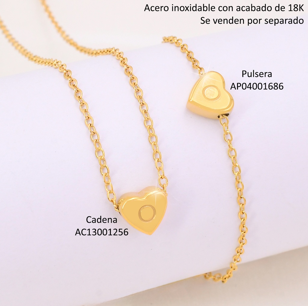 CADENA CORAZON INICIAL "O" ACERO INOX. ACABADO 18K.P25070028015