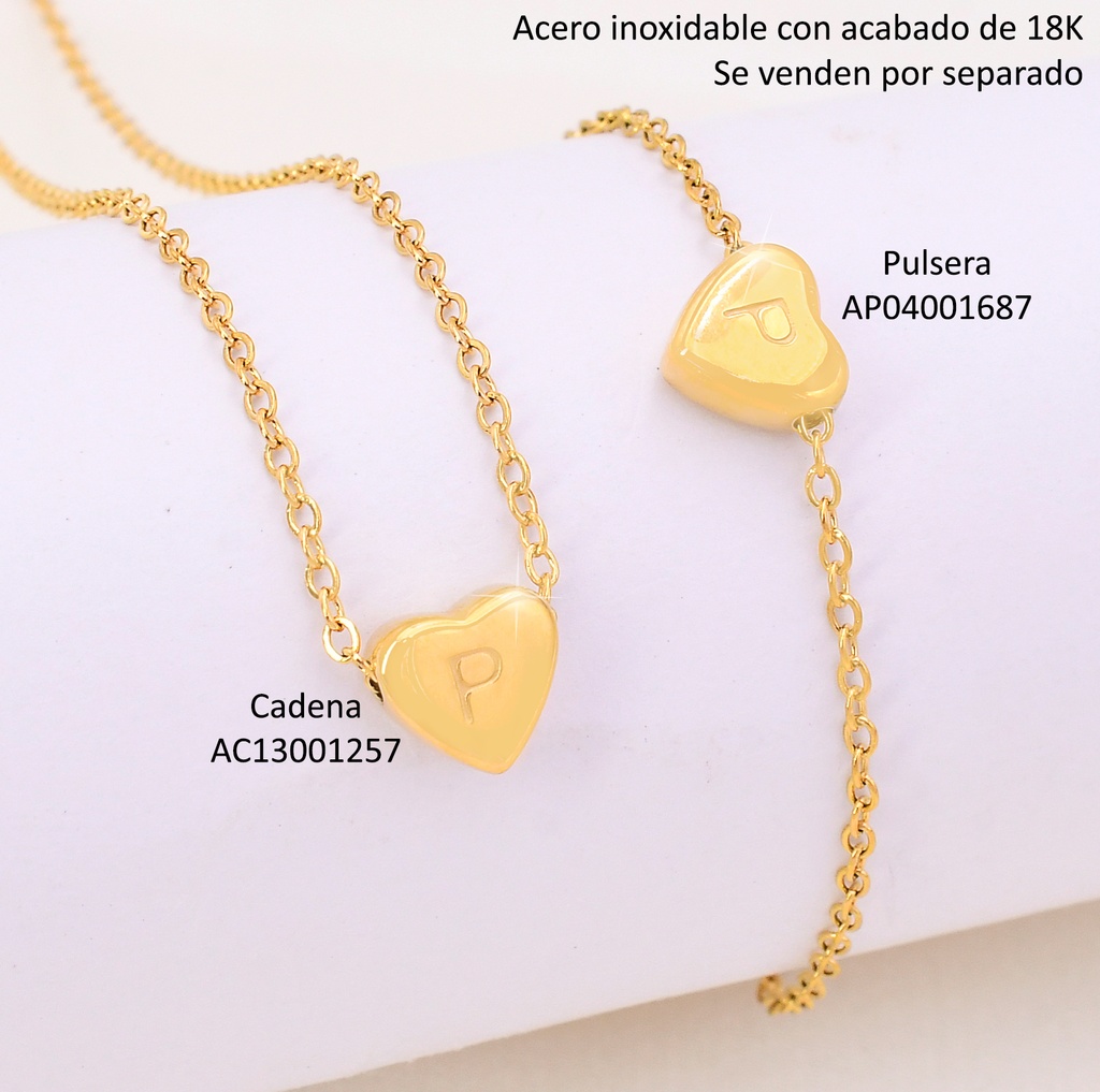 CADENA CORAZON INICIAL "P" ACERO INOX. ACABADO 18K. P25070028016