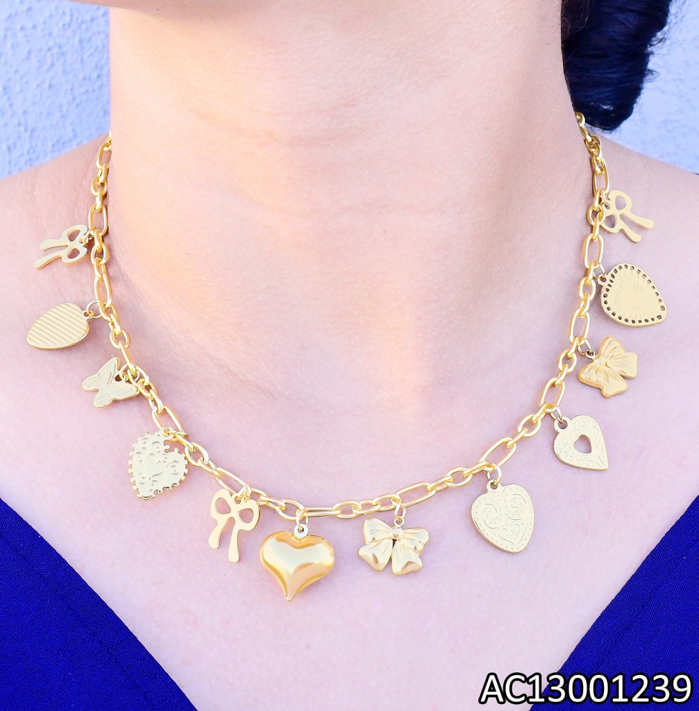 CADENA DOR DIJES LAZOS/CORAZONES/MARIPOSAS CA475-45