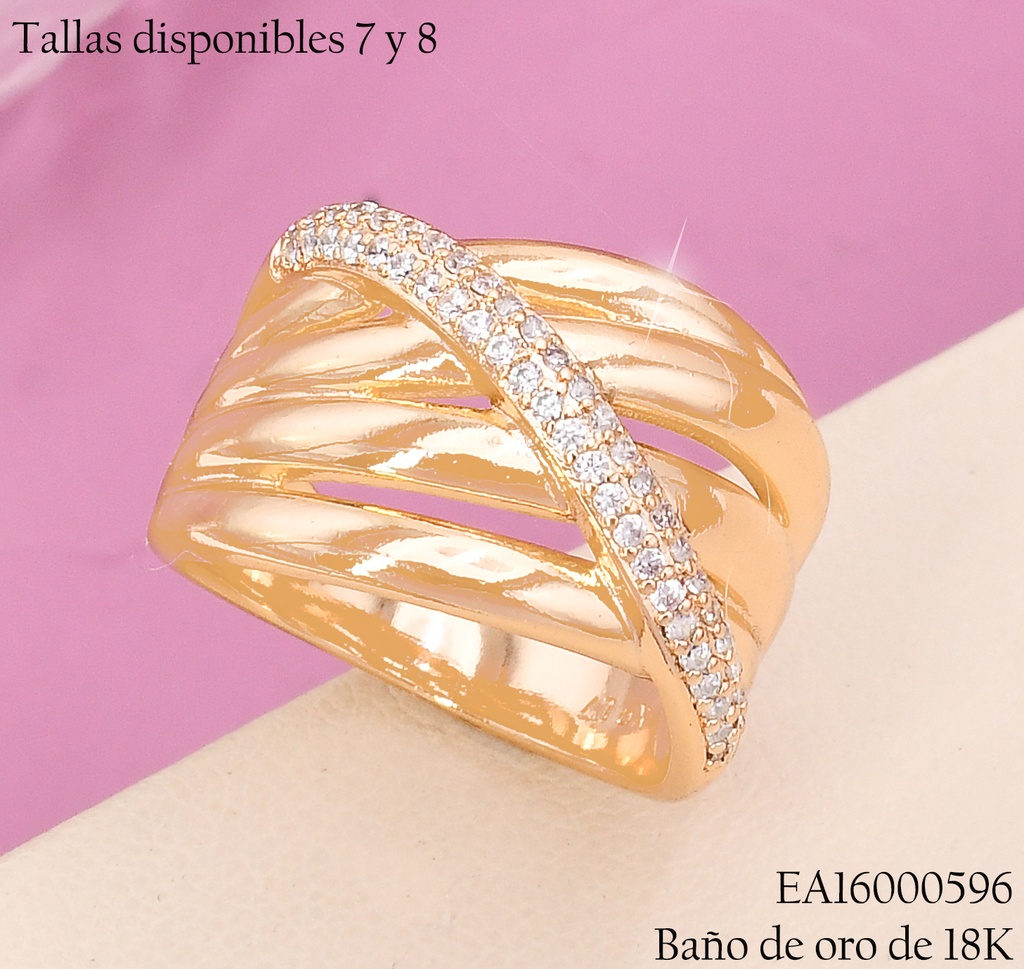 ANILLO BAÑO DE ORO 18K 4 LINEAS LIAS/1 ZIRCONIAS