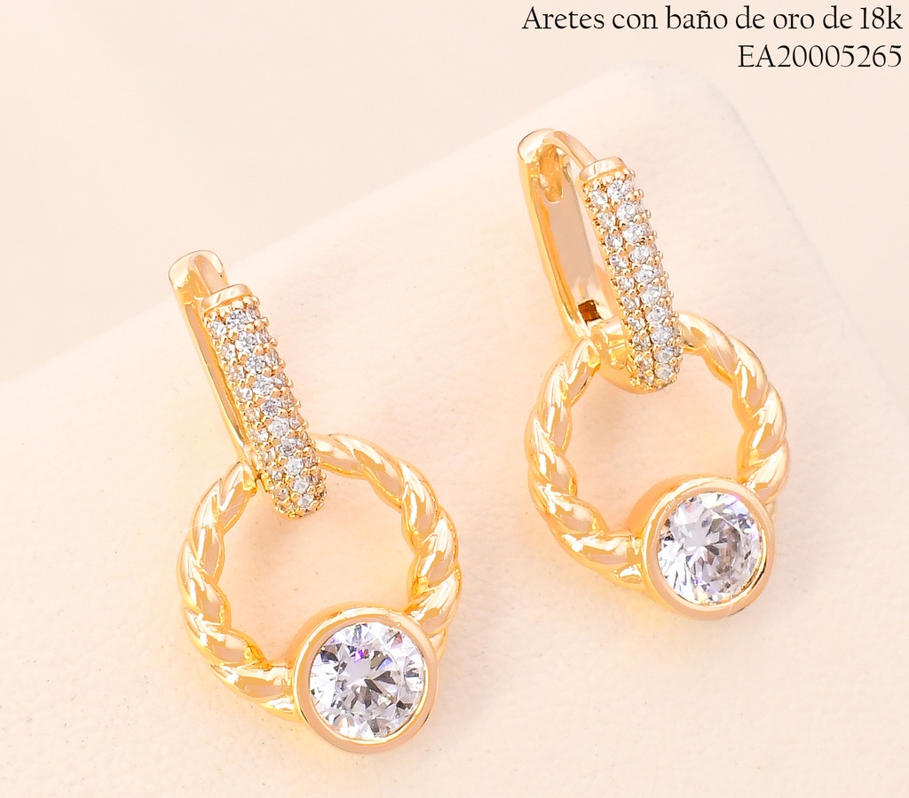 ARETES BAÑO DE ORO 18K LINEA ZIC C/CIRC.TORNEADO