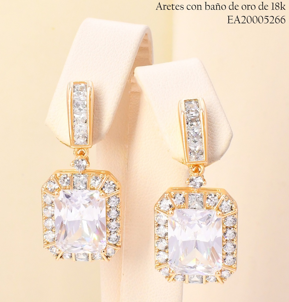 ARETES BAÑO DE ORO 18K LINEA ZIRC./RECTANGULO