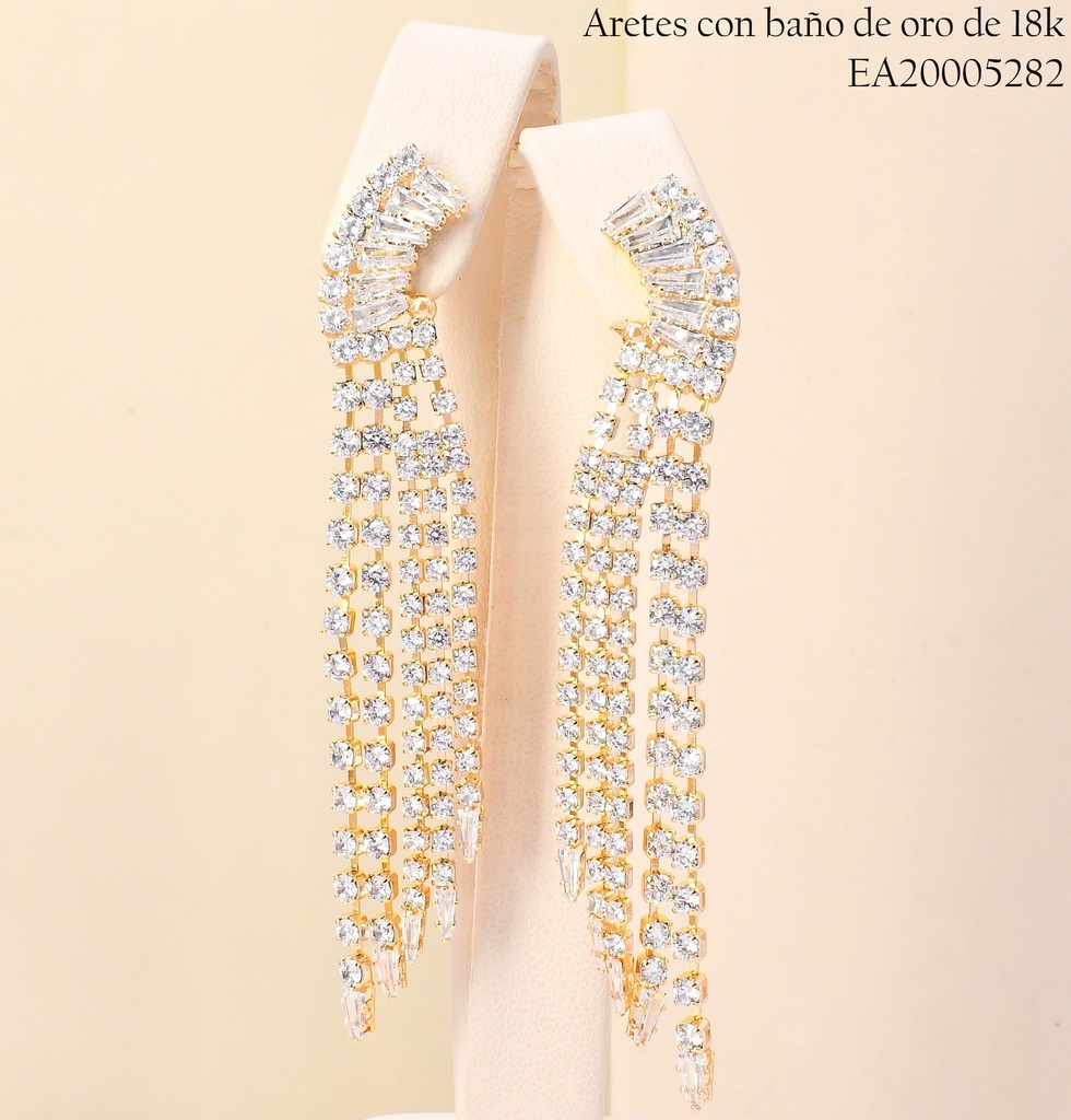 ARETES BAÑO DE ORO 18K CURVA ZIRC C/5 LINEAS ZIRC.