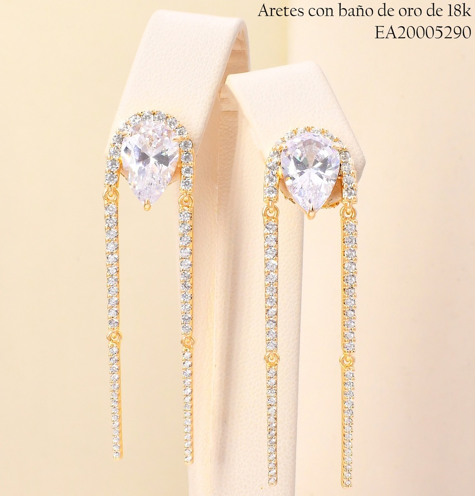 ARETES BAÑO DE ORO 18K ZIRC.GOTA "U" ZIRCONIAS