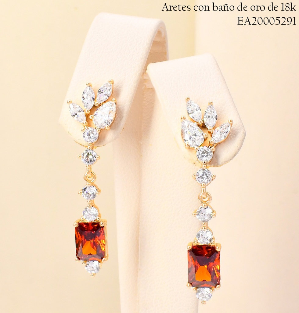 ARETES BAÑO DE ORO 18K RAMITAS ZIRC./RECTANG.VERT