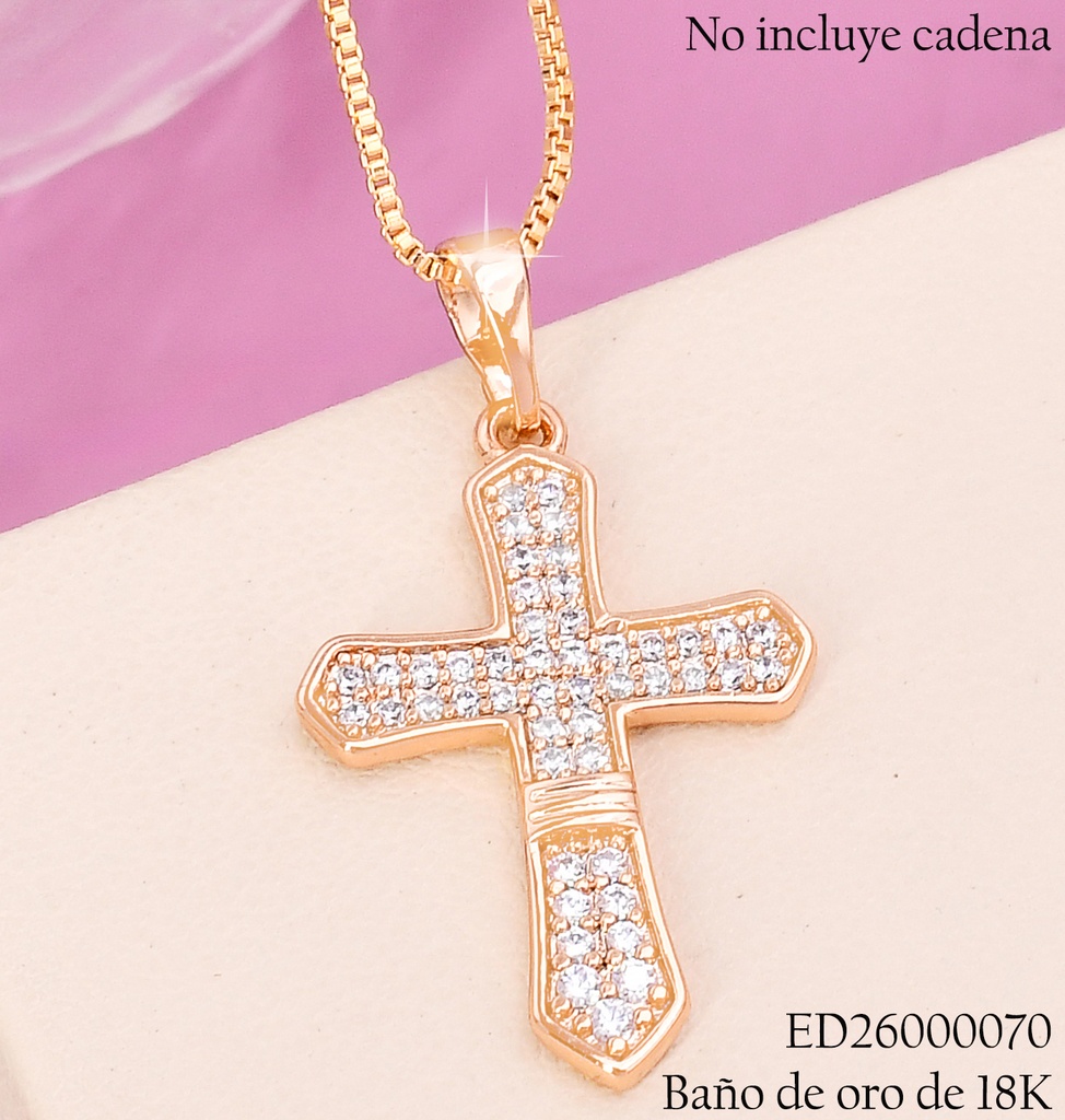 DIJE BAÑO DE ORO 18K CRUZ ZIRCONIAS C/3LINEAS