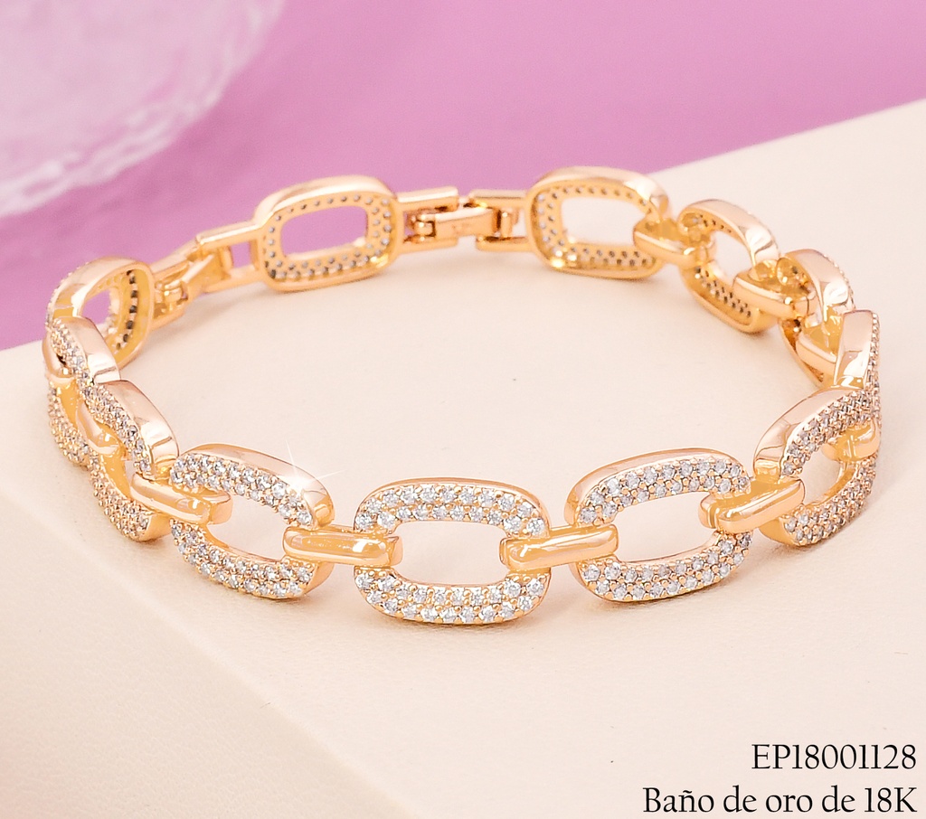 PULSERA BAÑO DE ORO 18K ESLABONES "O"ZIRCONIAS