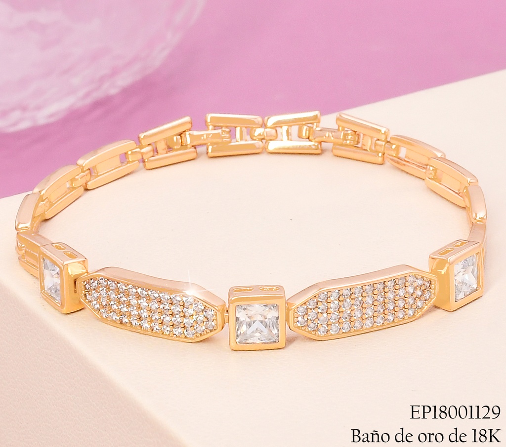 PULSERA BAÑO DE ORO 18K RECTANG.REDONDEADOS ZIRC