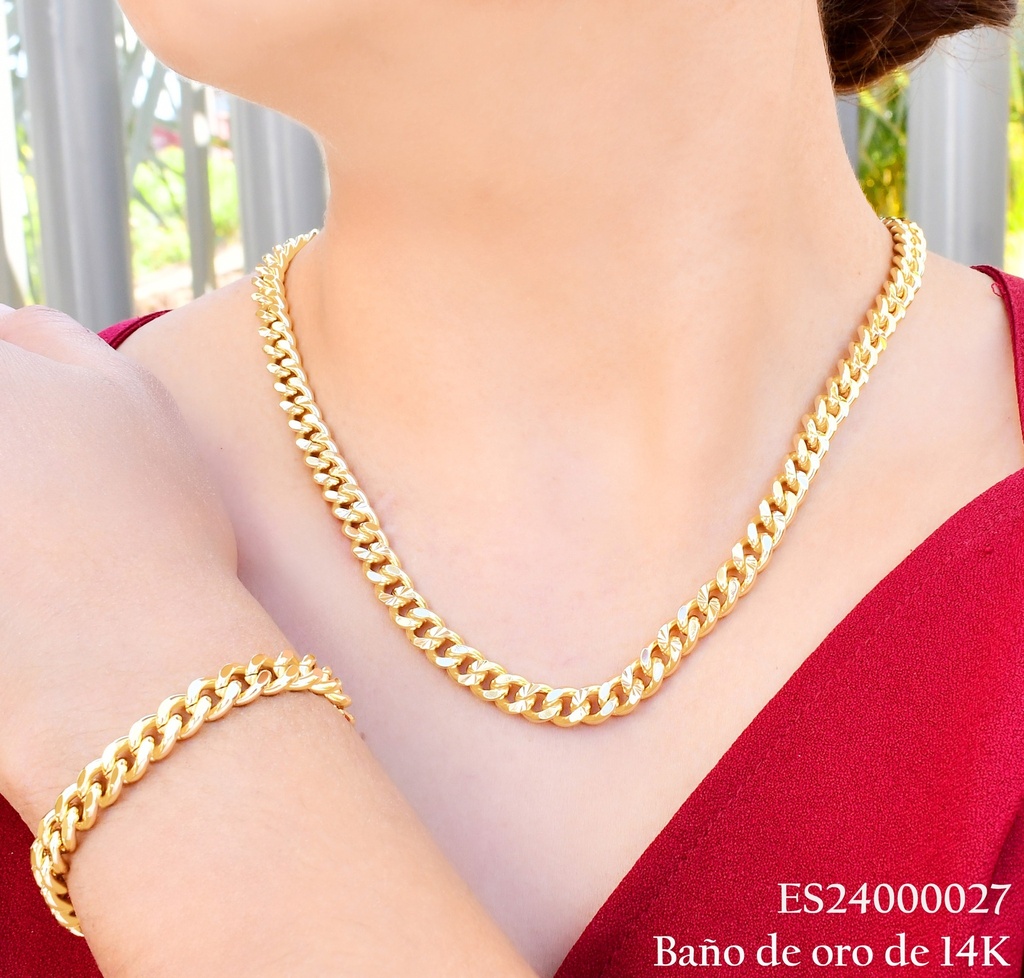 SET CADENA-PULSERA BAÑO DE ORO 14K ESLAB.RD