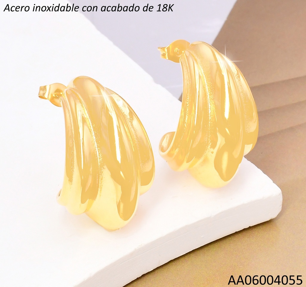 ARETES TRENDY ACERO INOX. ACABADO 18K "J" GRAB VERT.P25061412001