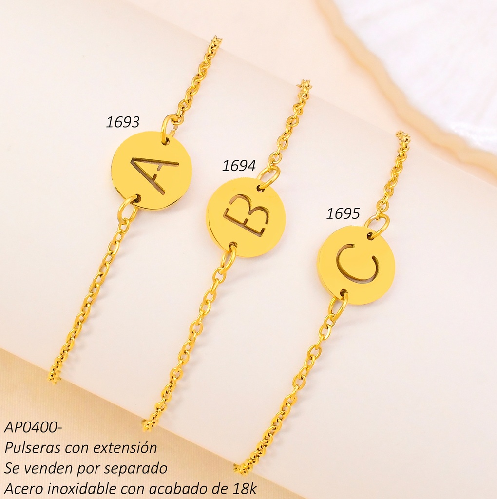 PULSERA ACERO INOX. ACABADO 18K DORADA DIJE RD LETRA "C" P25061367004