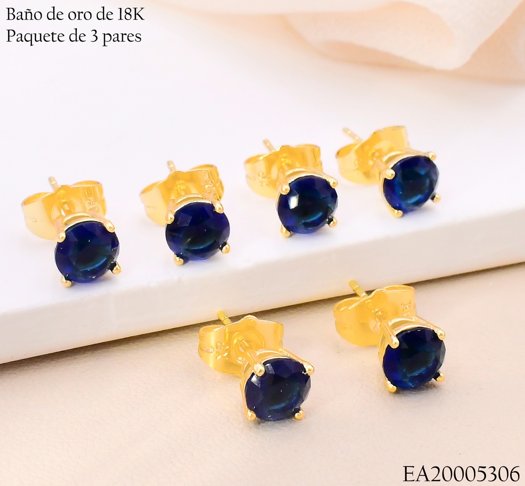 PAQ.3 PARES ARETES BAÑO DE ORO 18K. ZIRC. RD SURT.6N N6188 (X)
