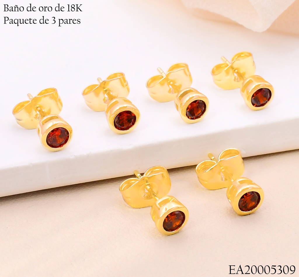 PAQ.3 PARES TOPITOS BAÑO DE ORO 18K. ZIRC. RD SURT.4N N6187 (X)