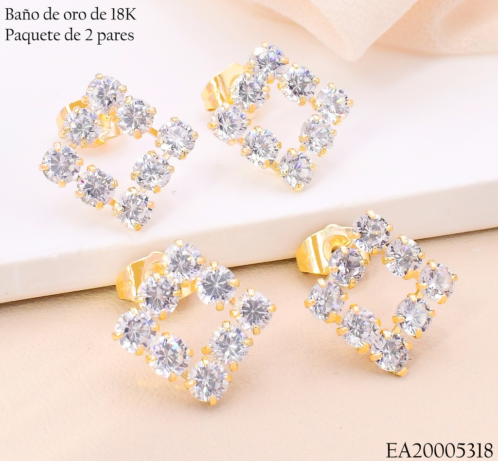 PAQ.2 PARES ARETES BAÑO DE ORO 18K.CUADRO ZIRC. N6224 (X)