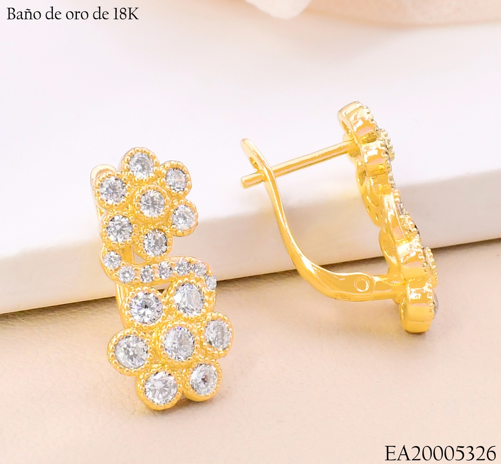 ARETES HUGGIES BAÑO DE ORO 18K.2 FLORES ZIRC. N6209 (X)