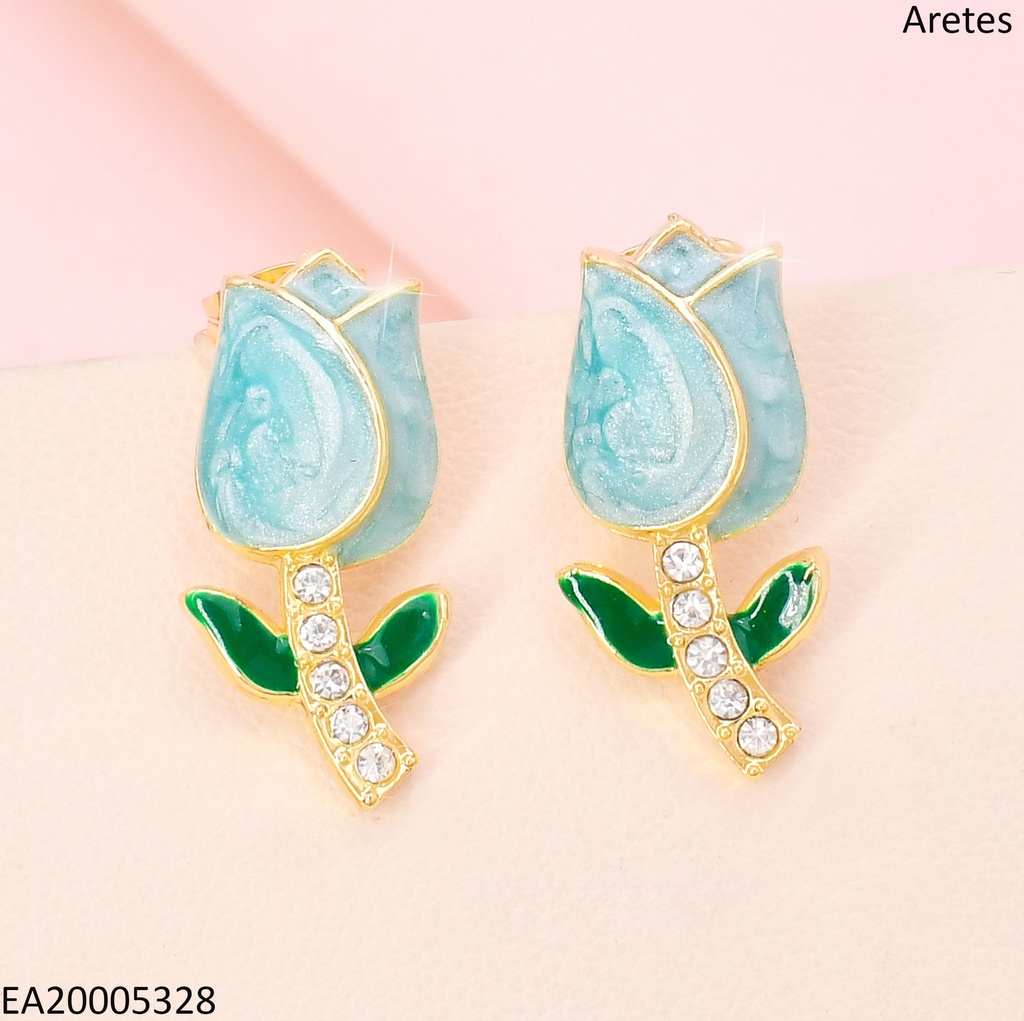 ARETES DORADOS TULIPAN ESMALTADO / TALLO ZIRC./ COL SURT.  N5086-100