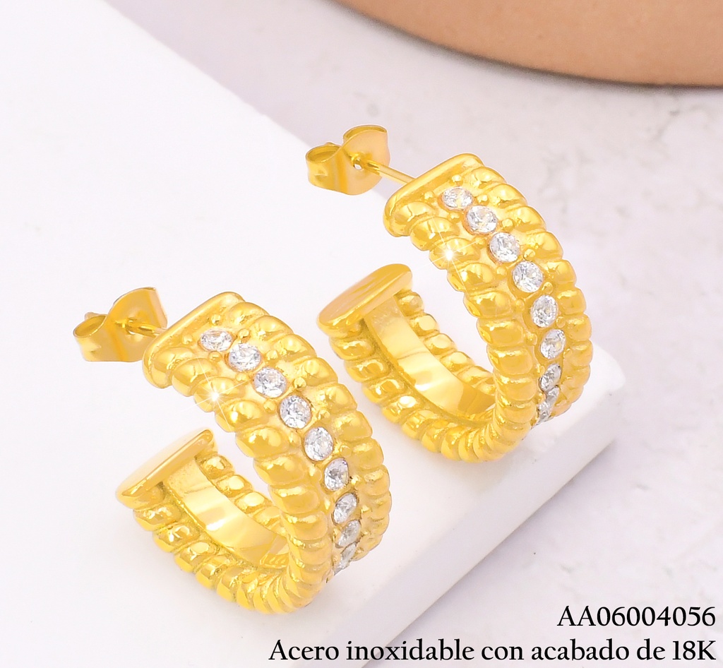 ARETES ACERO INOX. ACABADO 18K. DOR "C" ZIRC CENTRO P25070185001