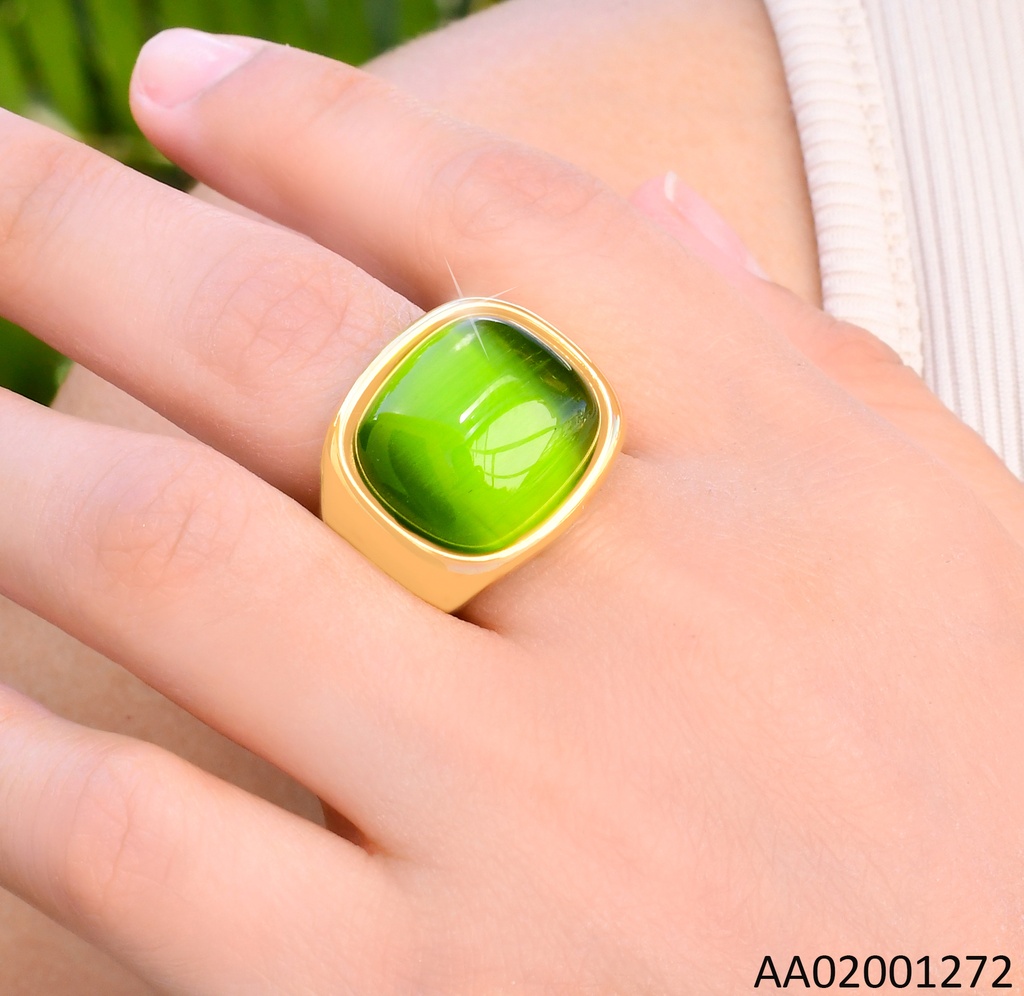 ANILLO DOR PIEDRA VERDE OLIVO CUADRADA RA590-305