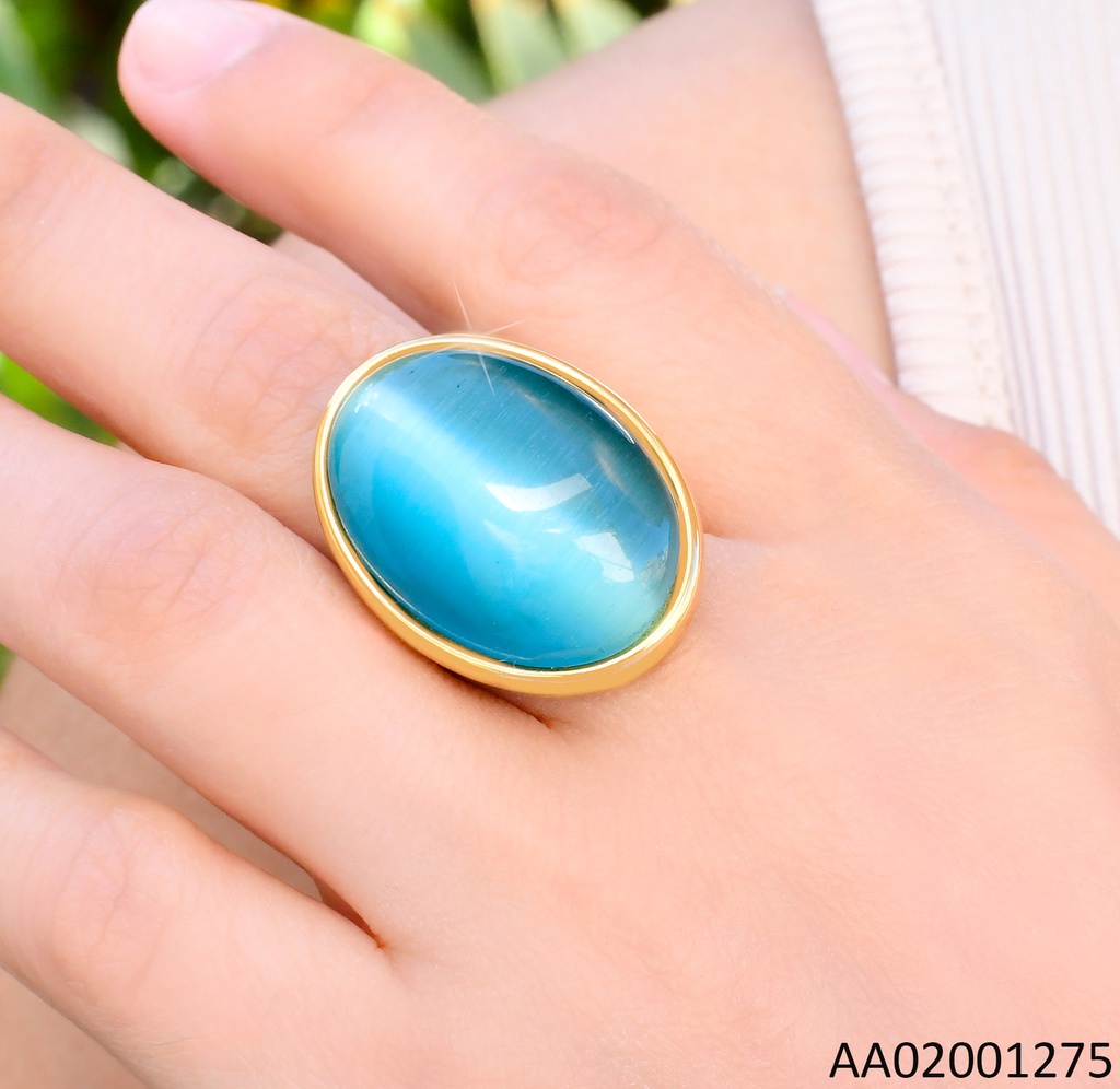 ANILLO DORADO OVALO AZUL TURQUESA RA595-305
