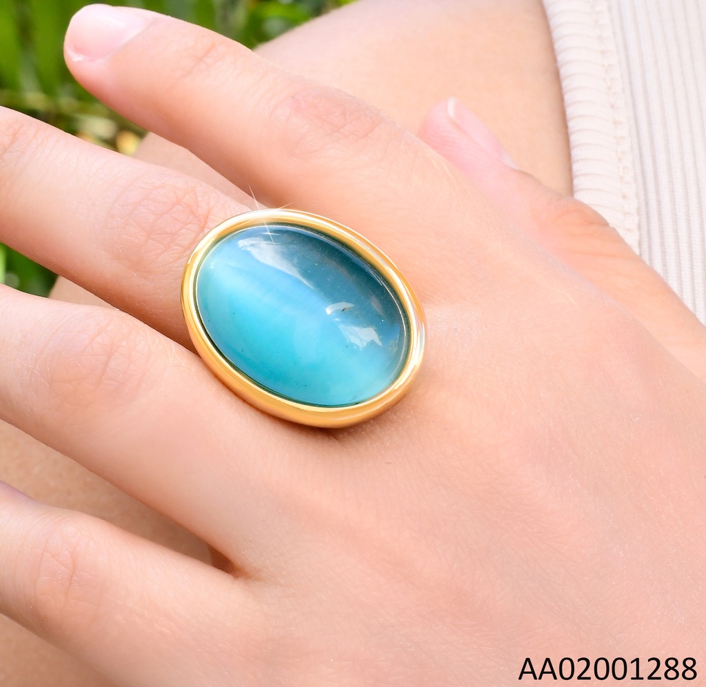 ANILLO DORADO OVALADO PIEDRA CELESTE RA628-305