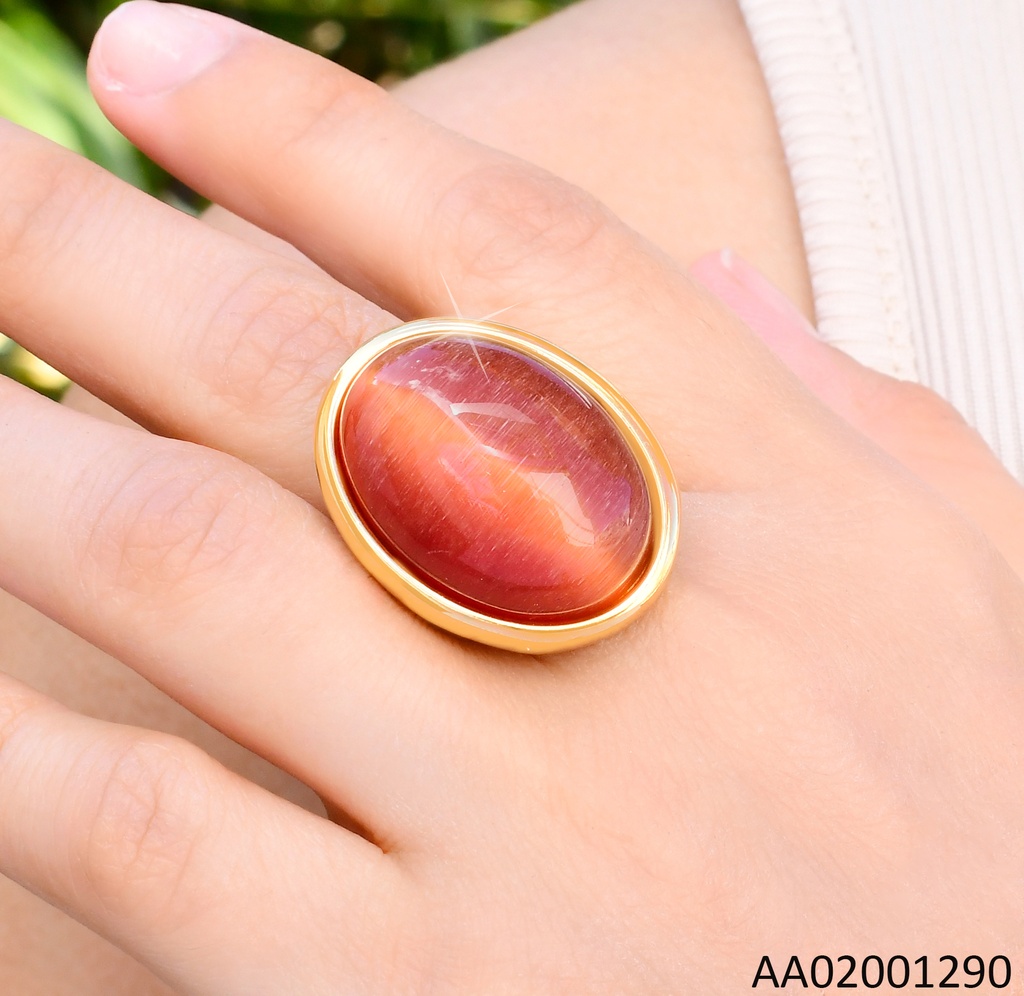 ANILLO DORADO OVALADO PIEDRA NARANJA RA630-305