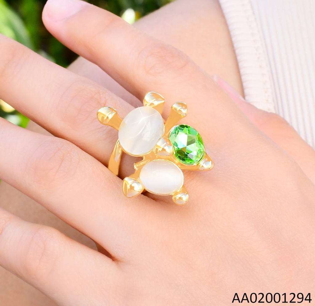 ANILLO DORADO PIEDRAS OVALADAS CREMA /ZIRC. RA640-305