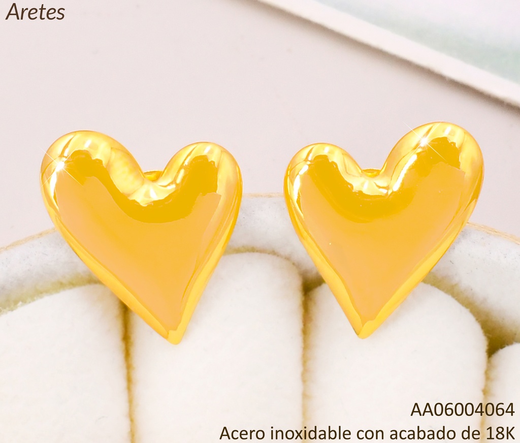 ARETES ACERO INOX. ACABADO 18K CORAZON LISO IRREG. P25070213001