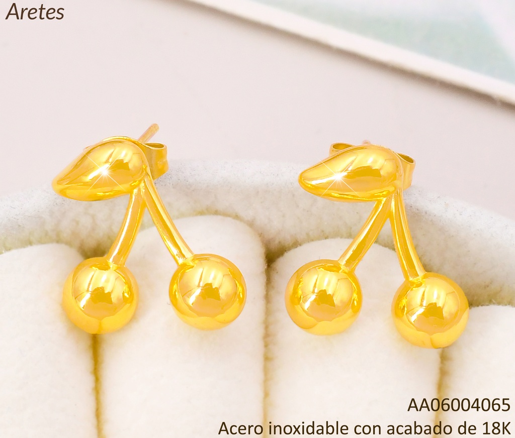 ARETES ACERO INOX. ACABADO 18K CEREZAS DORADAS P25070002001