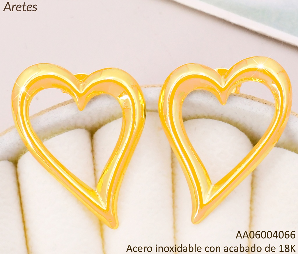 ARETES ACERO INOX. ACABADO 18K. CROQUI CORAZON P2507021001
