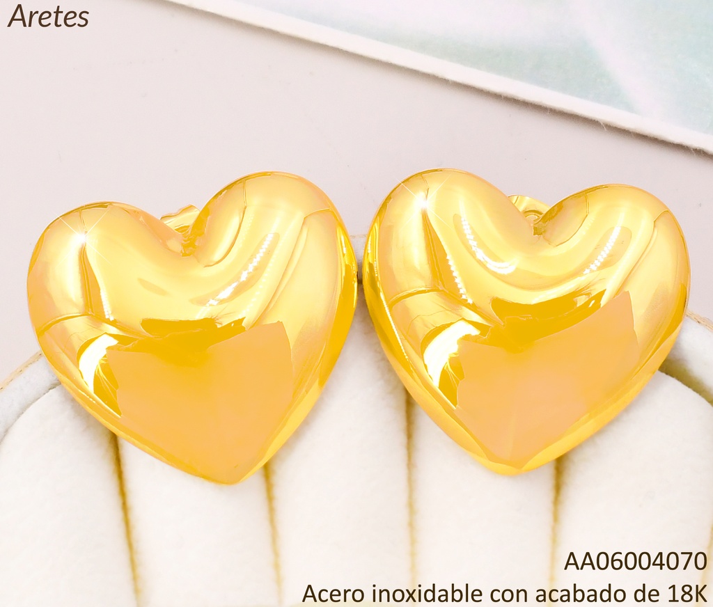 ARETES ACERO INOX. ACABADO 18K. CORAZON LISO P25070216001