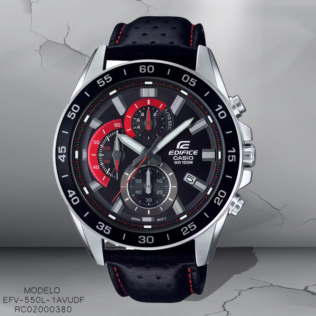 RELOJ CASIO EDIFICE ANALOGO EFV-550L-1AVUDF CUERO NEGRO