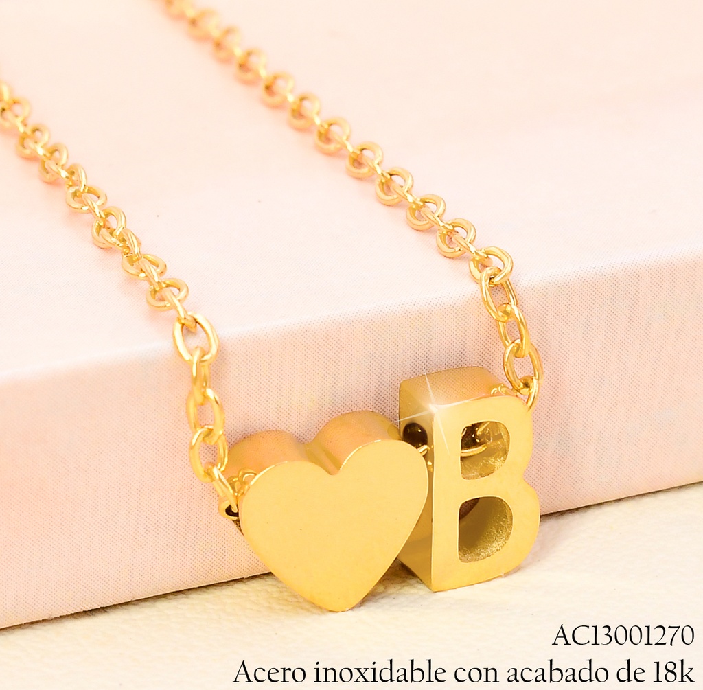 CADENA C/DIJE INICIAL💛 "B" ACERO INOX. ACABADO 18K.P25070033002