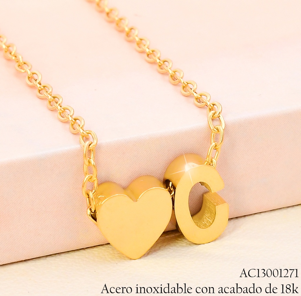 CADENA C/DIJE INICIAL 💛"C" ACERO INOX. ACABADO 18K.P25070033003