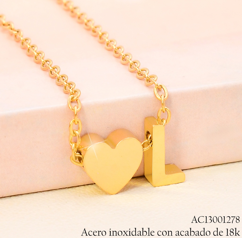 CADENA C/DIJE INICIAL 💛"L" ACERO INOX. ACABADO 18K.P25070033012