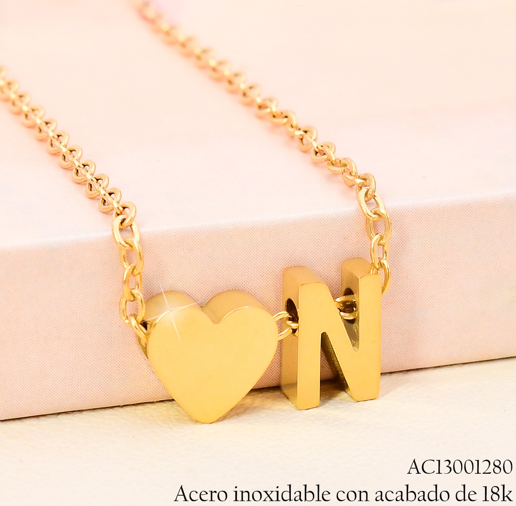 CADENA C/DIJE INICIAL 💛"N" ACERO INOX. ACABADO 18K.P25070033014
