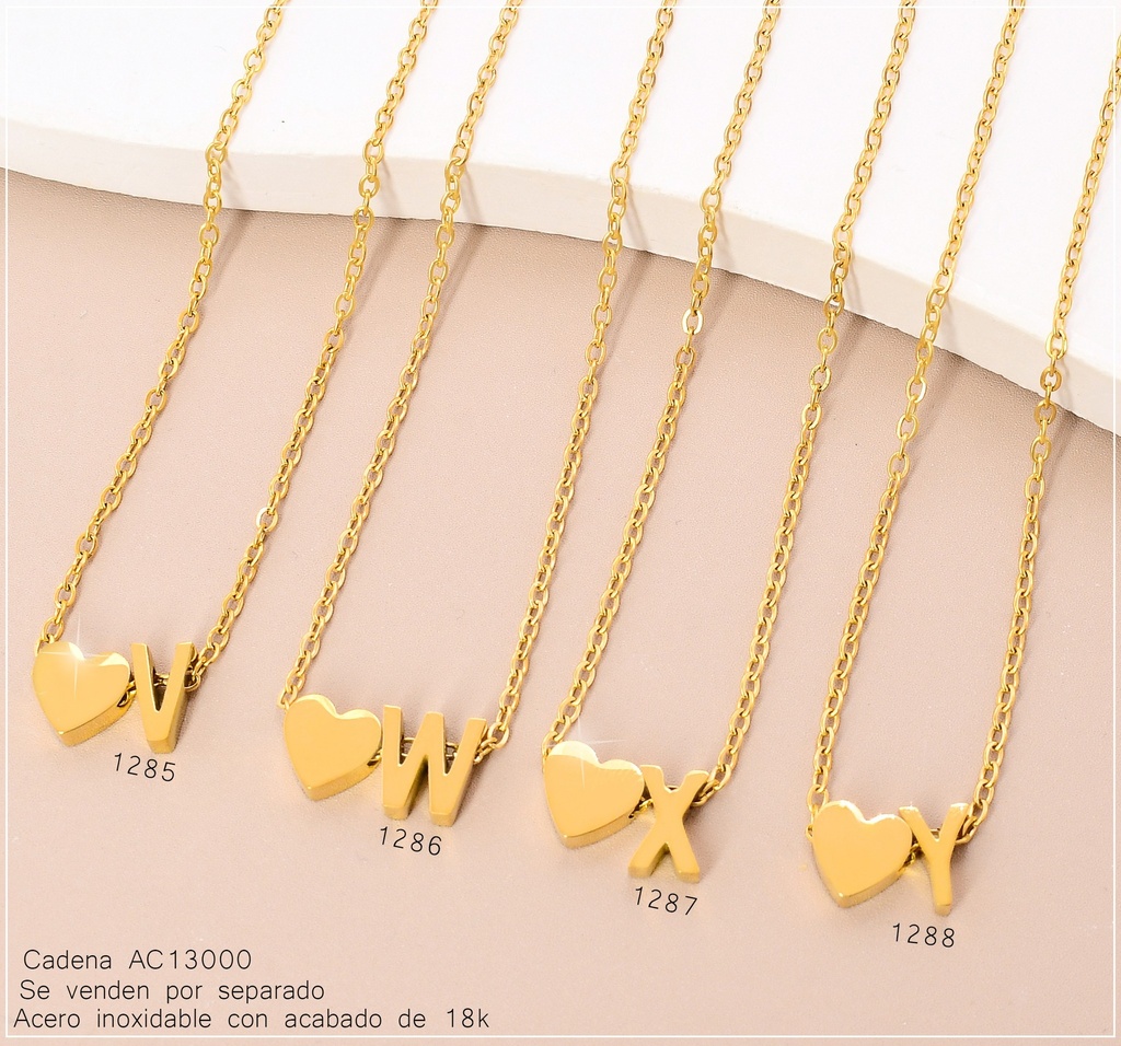 CADENA C/DIJE INICIAL 💛"W" ACERO INOX. ACABADO 18K.P25070033023