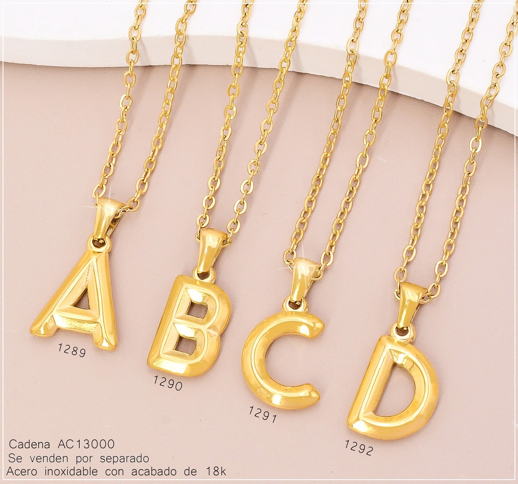 CADENA C/DIJE INICIAL "D" ACERO INOX.ACABADO 18K.P25070034004