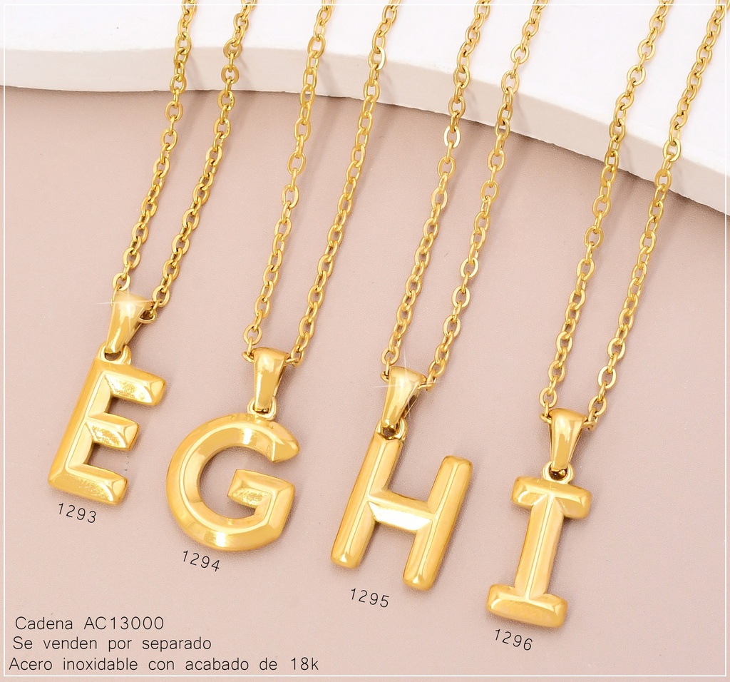 CADENA C/DIJE INICIAL "E" ACERO INOX.ACABADO 18K.P25070034005