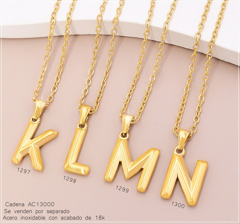 CADENA C/DIJE INICIAL "K" ACERO INOX.ACABADO 18K. P25070034011