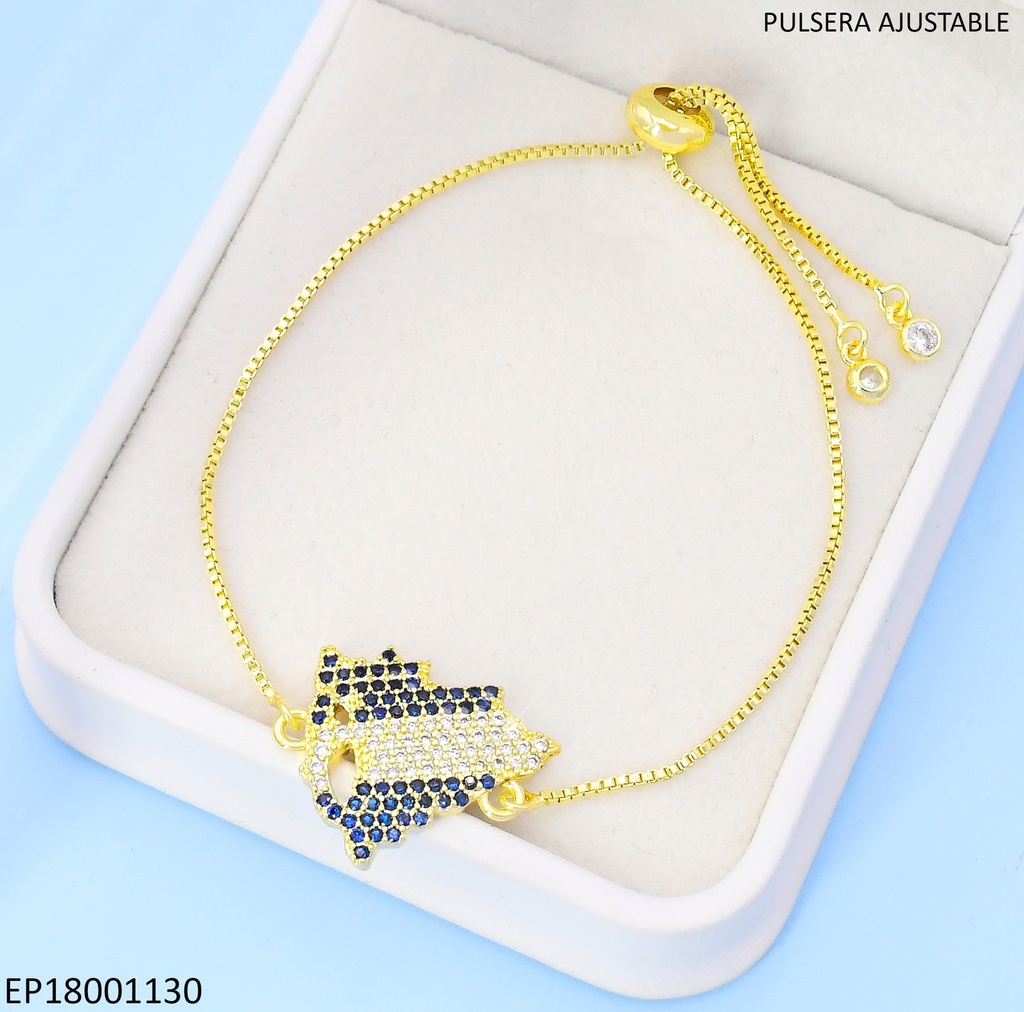 PULSERA DORADA AJUSTABLE MAPA DE NICARAGUA ZIRC. AZUL / ZIRC. CRISTAL N6619-841 (PI)