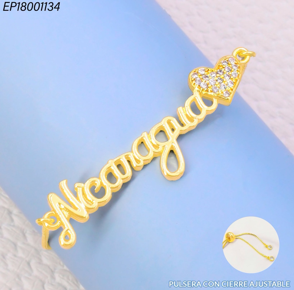 PULSERA DORADA AJUSTABLE "NICARAGUA" CORAZON N6620-841