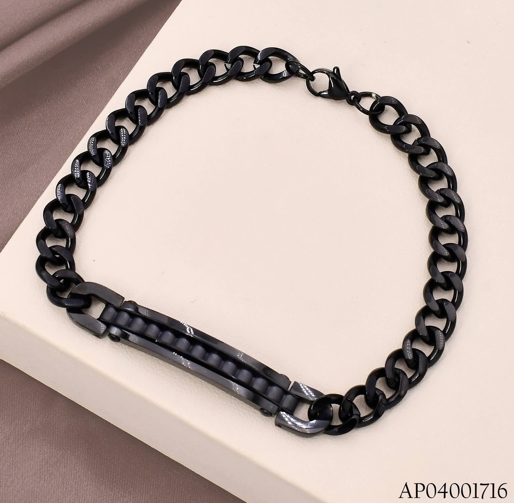 PULSERA ACERO INOX. ACABADO 18K. NEGRA PLACA HORIZ. P25070132001