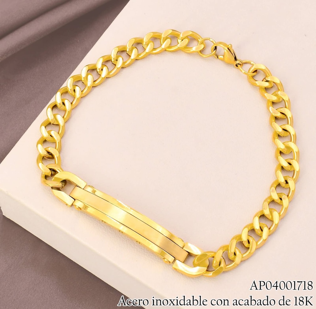 PULSERA ACERO INOX. ACABADO 18K. DOR PLACA HORIZ. P25070080001