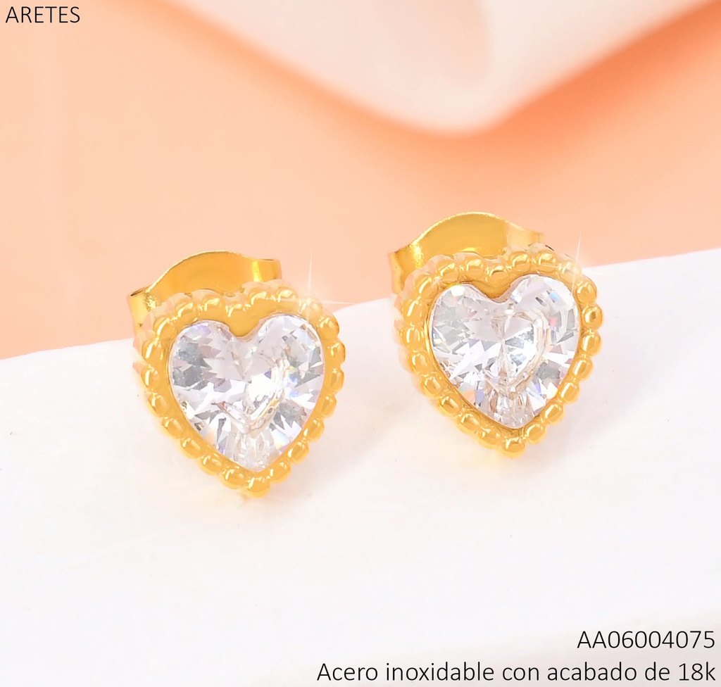 ARETES ACERO INOX. ACABADO 18K. DOR CORAZON ZIRC CRISTAL P25070197001