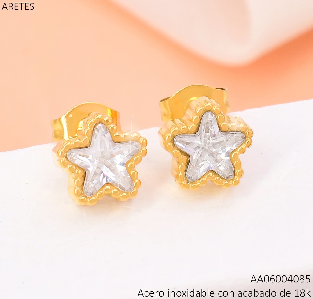 ARETES ACERO INOX. ACABADO 18K. ESTRELLA ZIRC. P25070196001